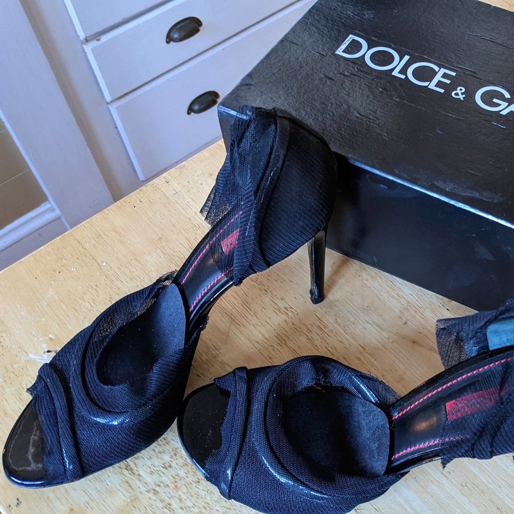 Dolce&Gabbana Black Tulle Peep Toe Formal Shoes